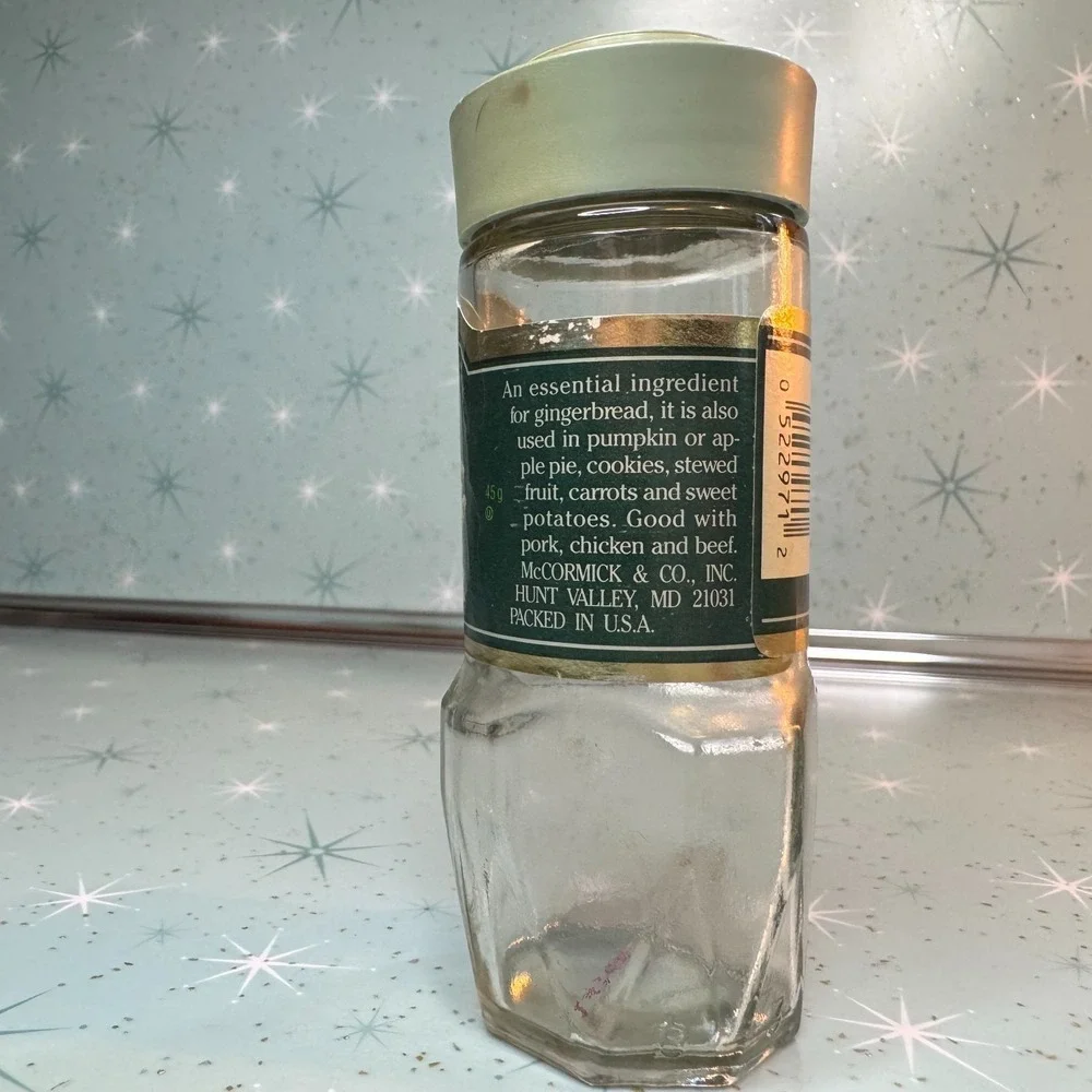 Vintage McCormick Ground Ginger Jar Green Label and Lid Glass Spice Bottle 80s.